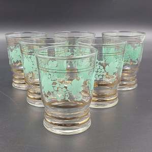 Crystal And Glass: Green Grape Vine Pattern with Gold Bands - Set of 6 Glasses