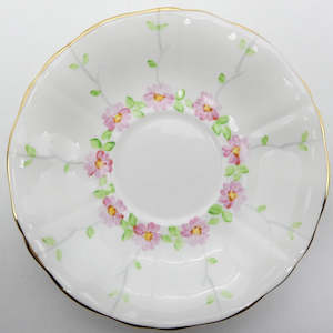China Brand Adderley England: Adderley - Hand-painted Pink Flowers - Saucer