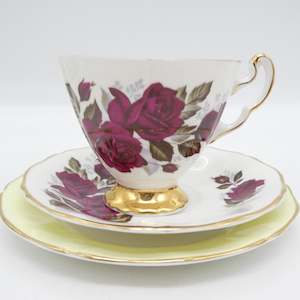 China Brand Adderley England: Adderley - Red Roses with Pastel Rim - Trio