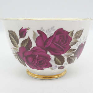 China Brand Adderley England: Adderley - Red Roses with Pastel Yellow Interior - Sugar Bowl