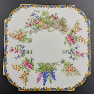 China Brand Aynsley England: Aynsley - Tuscan Garden, Blue Rim - Side Plate