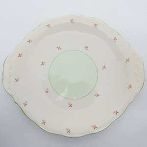 China Brand Bell China England: Bell China - Green and Light Beige - Cake Plate