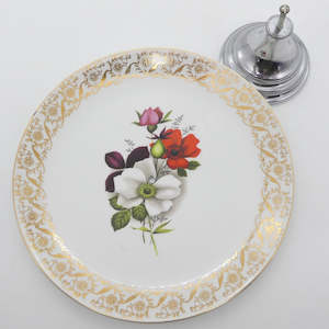 China Brand British Anchor England: British Anchor - Red and White Roses with Filigree Rim - Footed Cake Plate