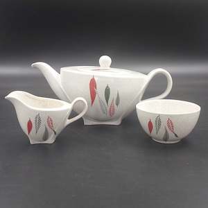 China Brand Burleigh Ware England: Burleigh - Viscount, Red and Grey Leaves - Tea Service