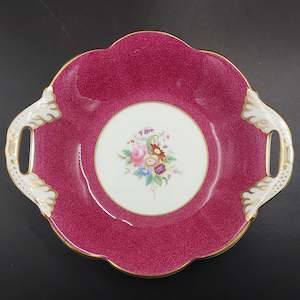 China Brand Coalport England: Coalport - Floral Spray with Maroon Band - Tab-handled Round Dish