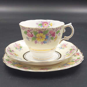 China Brand Colclough England: Colclough - Colourful Flowers on Yellow - Trio