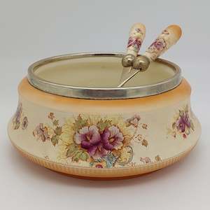 Crown Devon - Elm, X862 - Silver-rimmed Salad Bowl and Servers