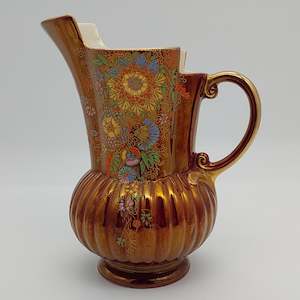 China Brand Crown Devon England: Crown Devon - Hand-painted Flowers with Gilt on Ruby Lustre - Large Jug