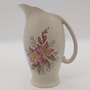 China Brand Crown Devon England: Crown Devon - Pink Flowers - Jug with Green Interior