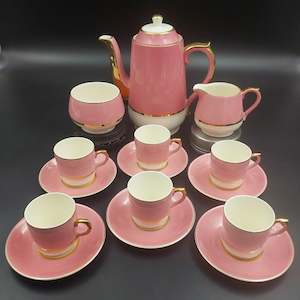 China Brand Crown Lynn New Zealand: Crown Lynn - Pink - 15-piece Coffee Set
