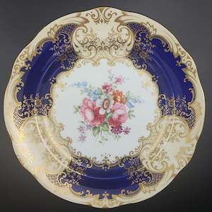 China Brand Crown Staffordshire England: Crown Staffordshire - Blue with Gold Filigree and Floral Spray - Display Plate