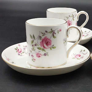 China Brand Crown Staffordshire England: Crown Staffordshire - Pink Roses - Demitasse Duo