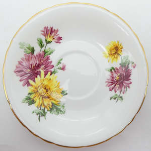 China Brand Delphine England: Delphine - Yellow and Red Flowers - Saucer