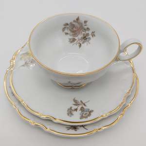 China Brand Hutschenreuther Germany: Hutschenreuther - Empire Rose on Sylvia Shape - Trio