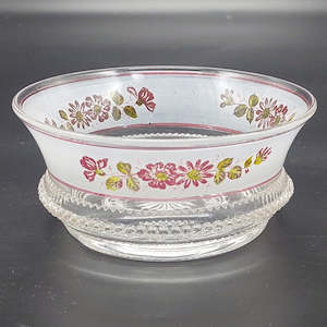 US Glass Co - Red Flowers on Pattern 15074 - Small Bowl