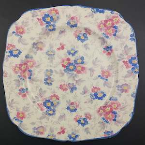 China Brand Hollinshead Kirkham England: Hollinshead & Kirkham - Pink and Blue Flowers - Square Plate