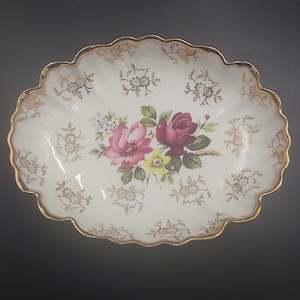 China Brand James Kent England: James Kent - Pink, Yellow and Red Roses with Gold Filigree - Oval Dish