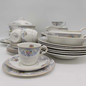 China Brand John Maddock Sons England: John Maddock & Sons - Blue Scrolls & Flowers - 6-setting Dinner Set & Serving Ware