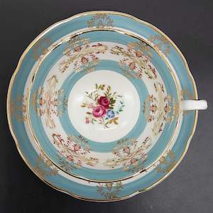 China Brands G: Grafton - Central Floral Spray with Gold Filigree and Teal Bands - Duos