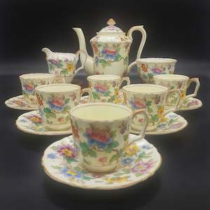 China Brand Crown Staffordshire England: Crown Staffordshire - Colourful Flowers - 15-piece Coffee Set