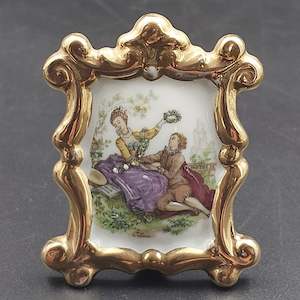China Brand Limoges France: Limoges - Courting Couple - Miniature Free-standing Plaque