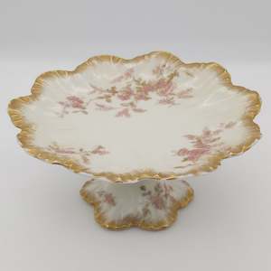 Limoges, A Lanternier & Co - Pink Flowers - Footed Compote - ANTIQUE