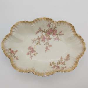 Limoges, A Lanternier & Co - Pink Flowers - Oval Bowl - ANTIQUE