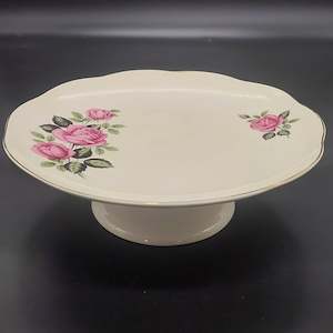 China Brand Lord Nelson Nelson Ware England: Lord Nelson - Pink Roses - Pedestal Cake Plate