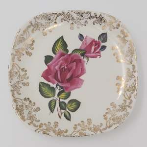 China Brand Lord Nelson Nelson Ware England: Lord Nelson - Red Roses and Gold Filigree - Small Square Dish