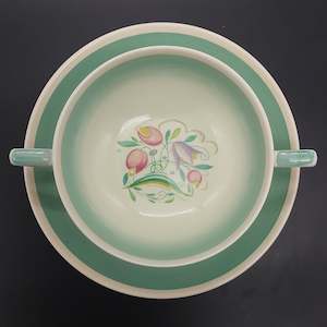 Susie Cooper - Dresden Spray, Blue/Green 1017 - Soup Bowl and Saucer