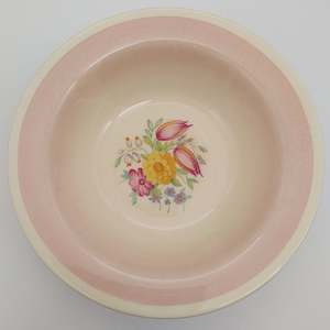 Susie Cooper Swansea Spray: Susie Cooper - Swansea Spray, Pink 1205 - Rimmed Bowl