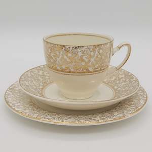 China Brand Palissy England: Palissy - Gold Filigree - Tea Cup Trio
