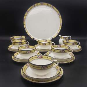 China Brands B: Bishop & Stonier - Flowers on Yellow and Black Band - Tea Set