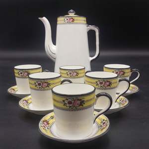 Bishop & Stonier - Flowers on Yellow and Black Band - Coffee Set