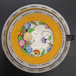 China Brands C: Crown Staffordshire - Colourful Flowers, Orange Band - Duo