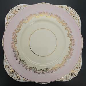 Grafton - Pink Band, Gold Filigree, Blue Spots - Cake Plate