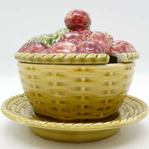 China Brands S: Sarreguemines - Strawberries - Lidded Jam Pot and Underplate