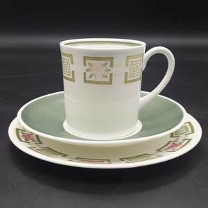 China Brand Susie Cooper England: Susie Cooper - Pink Flowers and Green Squares - Trio