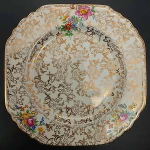 China Brand Lord Nelson Nelson Ware England: Lord Nelson - Colourful Flowers on Gold Filigree, 2528 - Luncheon Plate