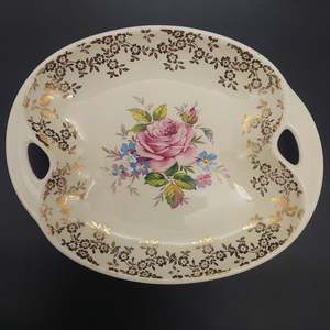 China Brand Lord Nelson Nelson Ware England: Lord Nelson - Pink Rose, Gold Filigree Rim - Oval Dish