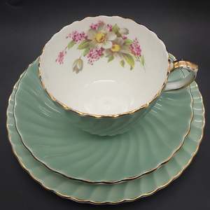 China Brands A: Aynsley - Apple Blossom, Green Swirl - Trio