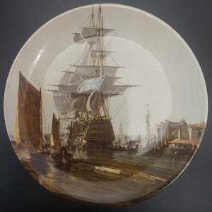 Bendigo Pottery - Sailing Ship in Port - Display Plate