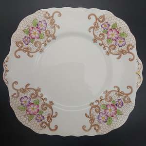 China Brands C: Colclough - Purple and Pink Flowers, 6621 - Cake Plate