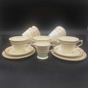 Grindley - Orange and Platinum Stripes - 20-piece Tea Set