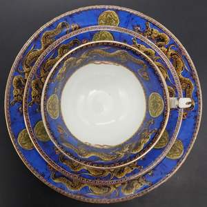 Grafton - Dragon on Blue Band with Pattern on Inside of Cup - Trio