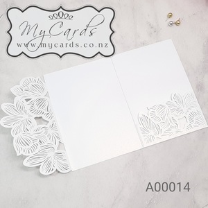 Lasercut Covers - MyCards Wedding Invitations: White Pearlescent Pocket for Inserts Wedding Invitation Hibiscus Flower Laser Cover A00014 125mm x 180mm