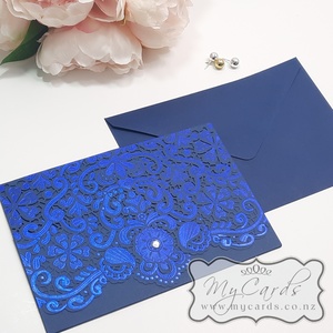 Lasercut Covers - MyCards Wedding Invitations: Blue Wedding Invitation Laser Cover Pocket CW083B