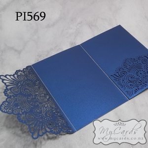 Lasercut Covers - MyCards Wedding Invitations: Navy Blue Metallic Pocket for Inserts Wedding Invitation Laser Cover PI569 125mm x 182mm