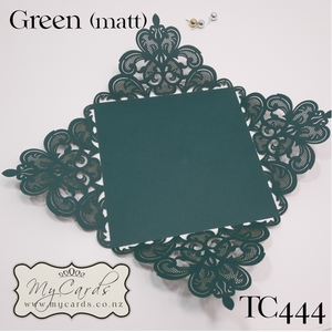 Lasercut Covers - MyCards Wedding Invitations: Green Wedding Invitation Laser Cover 4 Flap 150mm Square