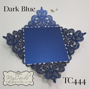 Lasercut Covers - MyCards Wedding Invitations: Dark Blue Wedding Invitation Cover Laser 4 Flap 150mm Square